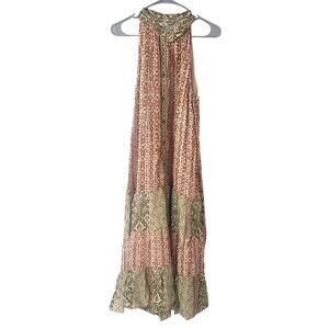 Zara Green/Rust & Gold Shiny Midi Serena Dress - Large